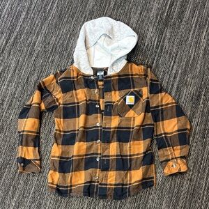 Carhartt Kids Hooded Plaid Shirt - Orange and Black